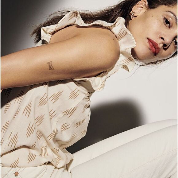 NEW Madewell Smocked Ruffle-Strap‎ Tank Top in Ikat, XL - Picture 2 of 16